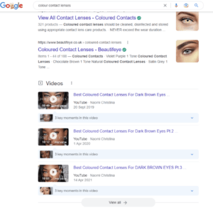 color contact lens search on google showing videos