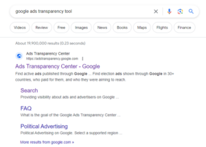 Google Ads Transparency Center Search Results